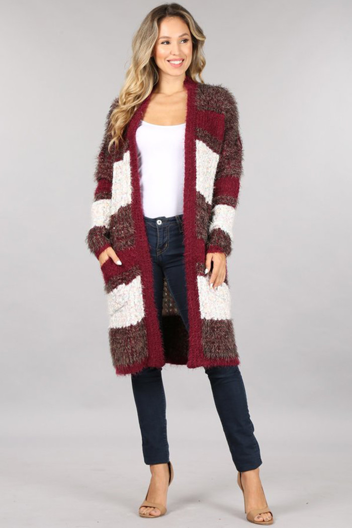 MULTI STRIPE EYELASH & SEQUINS CARDI SWEATER MULTI STRIPE EYELASH & SEQUINS CARDI SWEATER