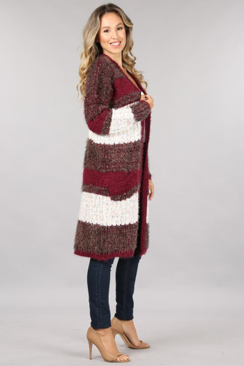 MULTI STRIPE EYELASH & SEQUINS CARDI SWEATER MULTI STRIPE EYELASH & SEQUINS CARDI SWEATER