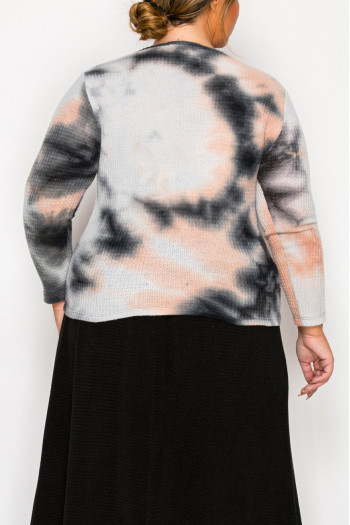 BRUSHED TIE DYE WAFFLE SQUARE NECK LONG SLEEVE CURVE