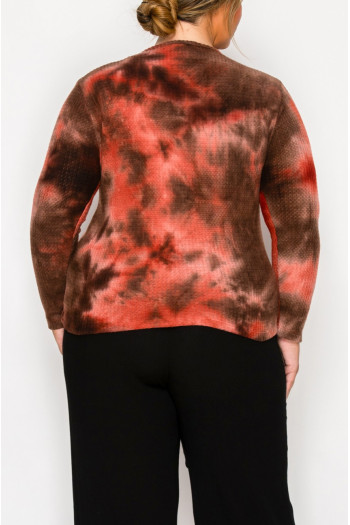 BRUSHED TIE DYE WAFFLE SQUARE NECK LONG SLEEVE CURVE