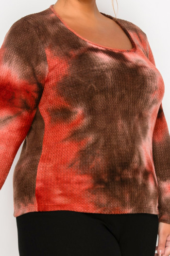 BRUSHED TIE DYE WAFFLE SQUARE NECK LONG SLEEVE CURVE