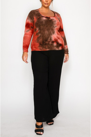 BRUSHED TIE DYE WAFFLE SQUARE NECK LONG SLEEVE CURVE
