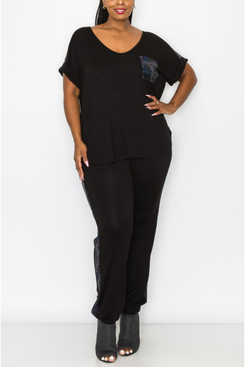 SEQUIN POCKET & SHOULDER ROLLED SLV CURVE SEQUIN POCKET & SHOULDER ROLLED SLV CURVE