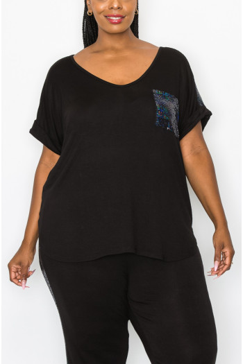 SEQUIN POCKET & SHOULDER ROLLED SLV CURVE SEQUIN POCKET & SHOULDER ROLLED SLV CURVE