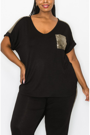 SEQUIN POCKET & SHOULDER ROLLED SLV CURVE SEQUIN POCKET & SHOULDER ROLLED SLV CURVE