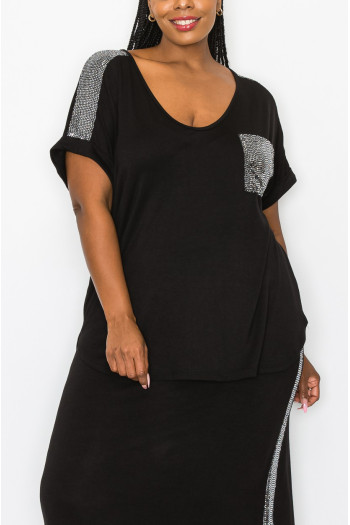 SEQUIN POCKET & SHOULDER ROLLED SLV CURVE SEQUIN POCKET & SHOULDER ROLLED SLV CURVE