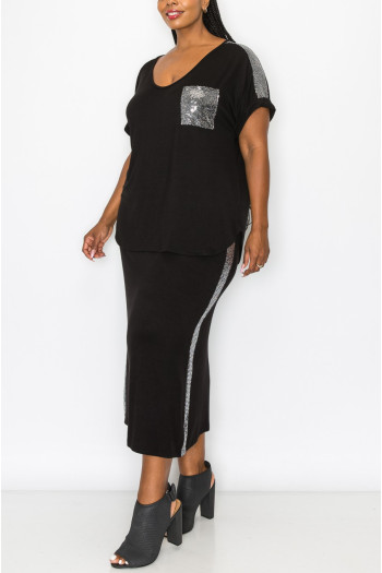 SEQUIN POCKET & SHOULDER ROLLED SLV CURVE SEQUIN POCKET & SHOULDER ROLLED SLV CURVE