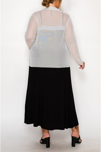 DOT MESH BUTTON FRONT LONG SLEEVE SHIRT CURVE